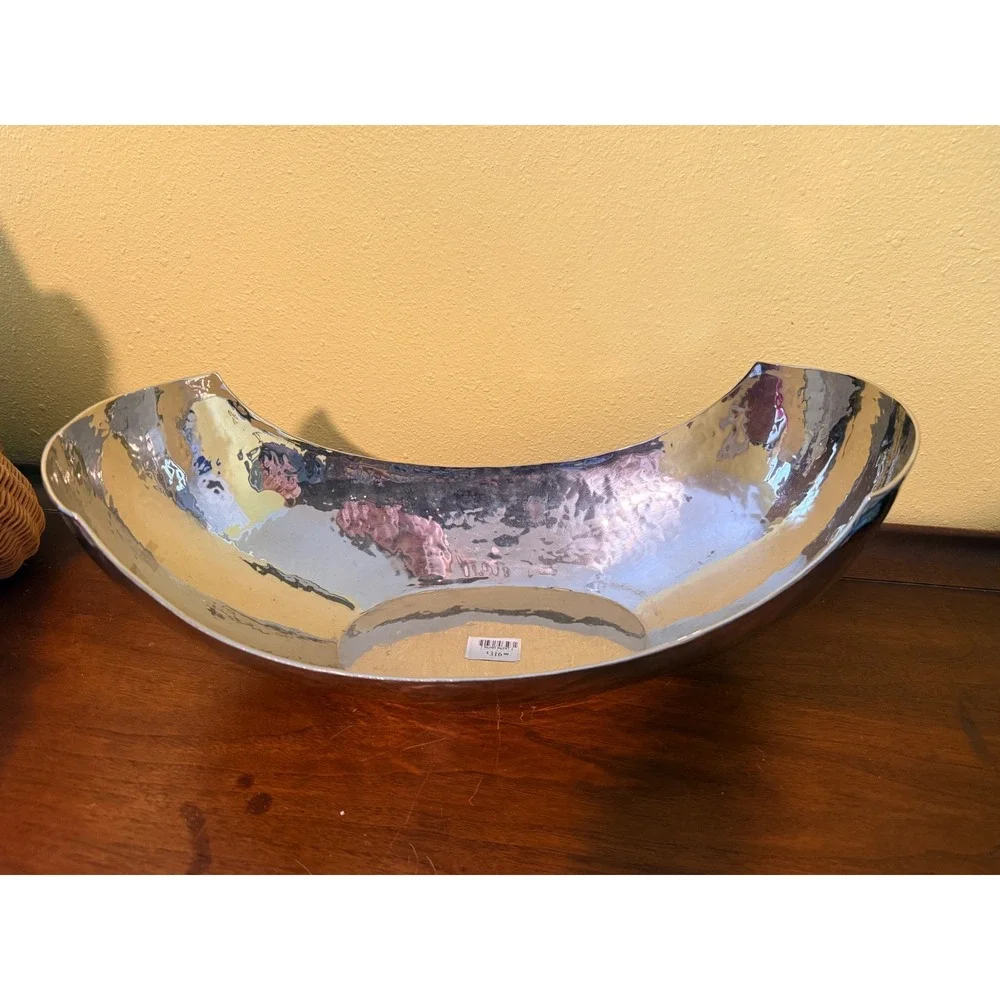 Arteriors Swain Centerpiece Bowl Polished Nickel Hammered‎ Brass Boat Silver